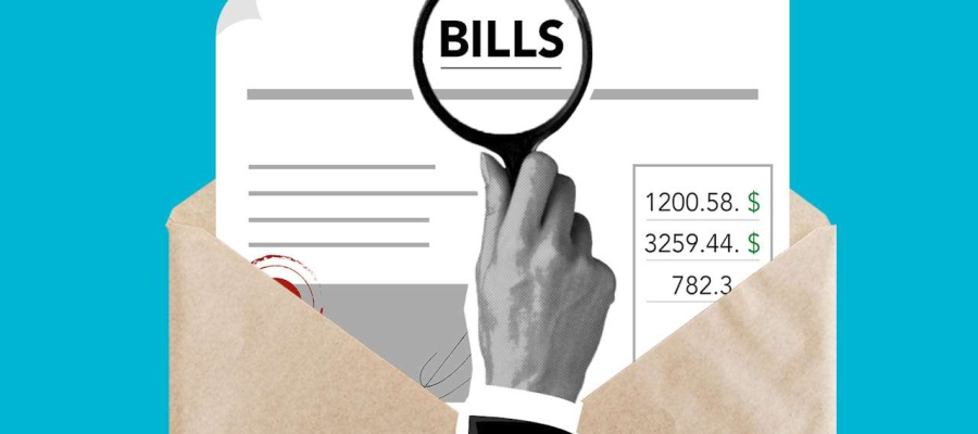 a hand highlighting the word bills