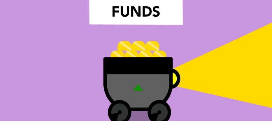 a minecart carrying gold with the word funds ontop.