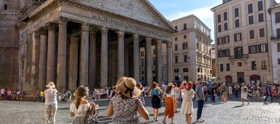 Tourists exploring the pantheon in rome