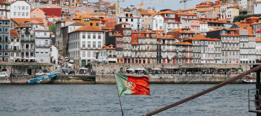 An Image From a Boat in Portugal Showing Buildings and Infrastructure Works