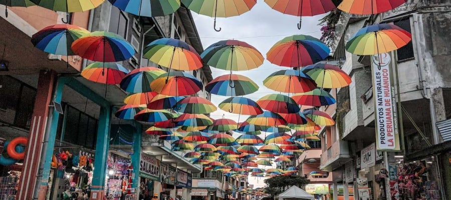 umbrellas lining a street