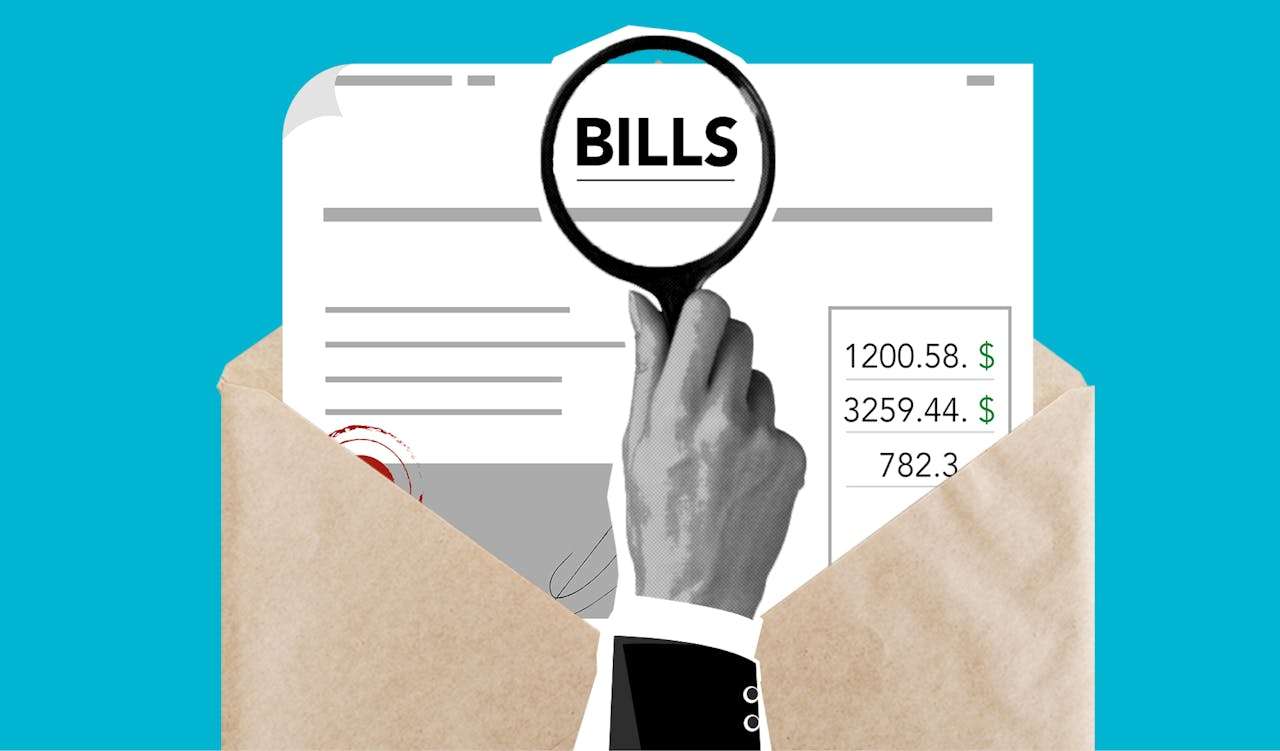 a hand highlighting the word bills