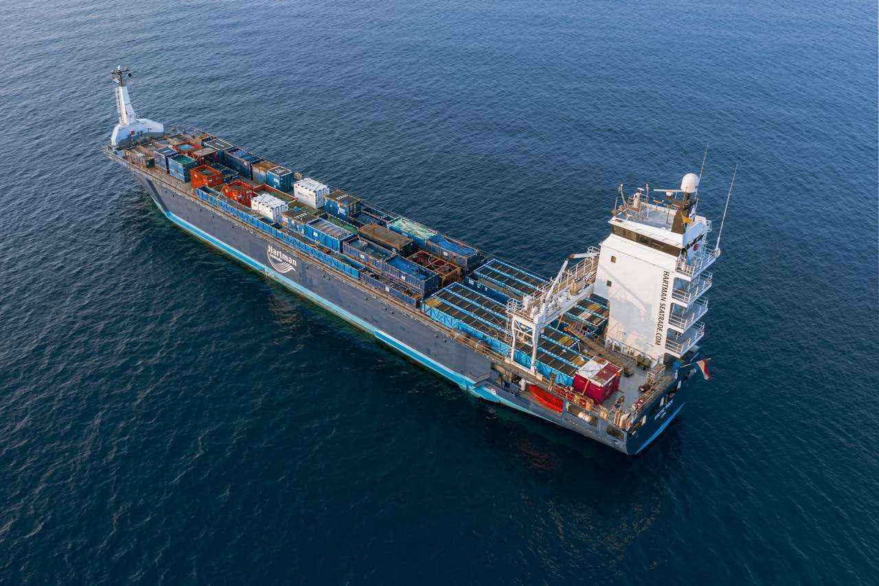 a ship carrying goods across the ocean