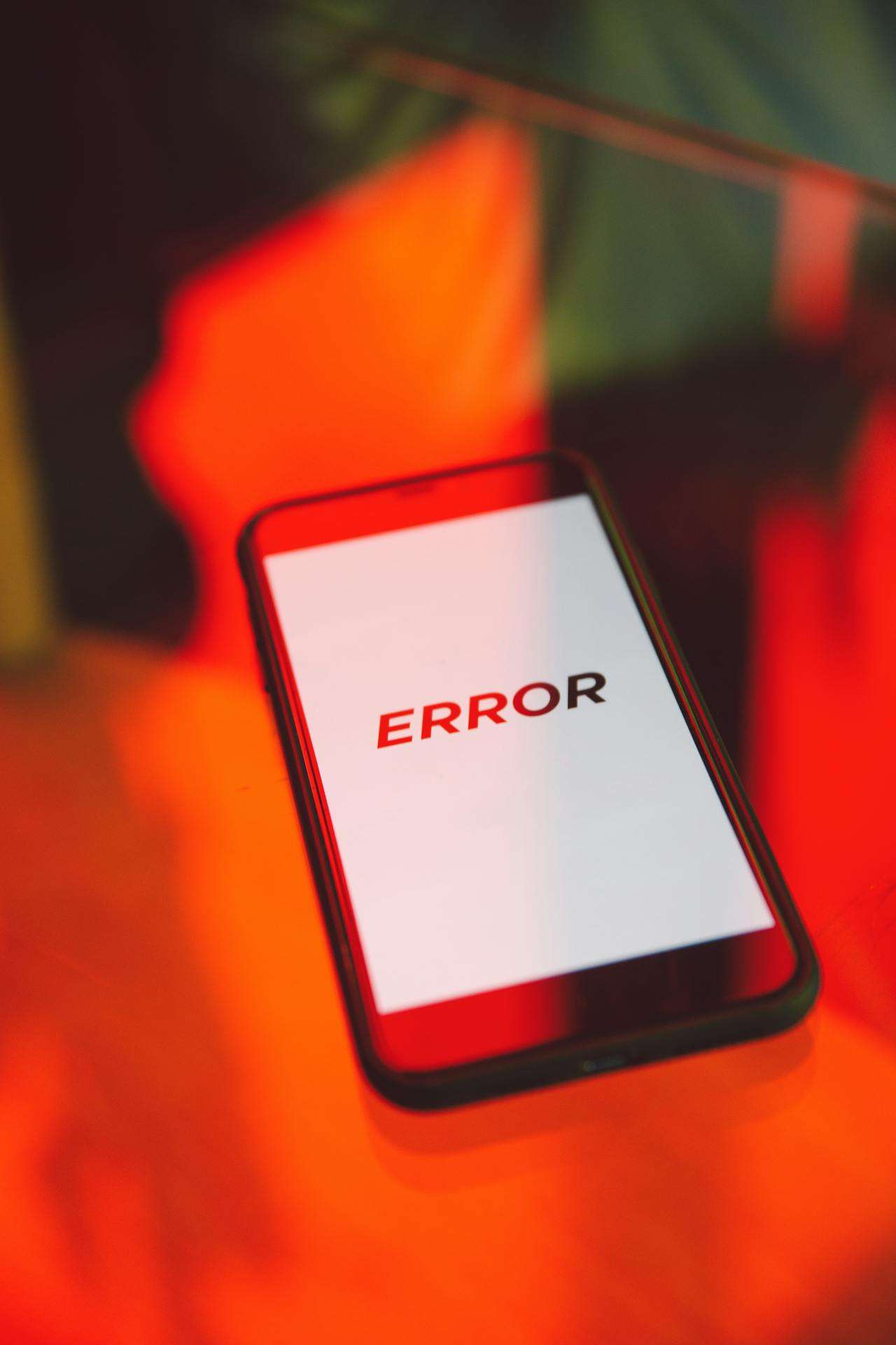 a phone displaying an error.