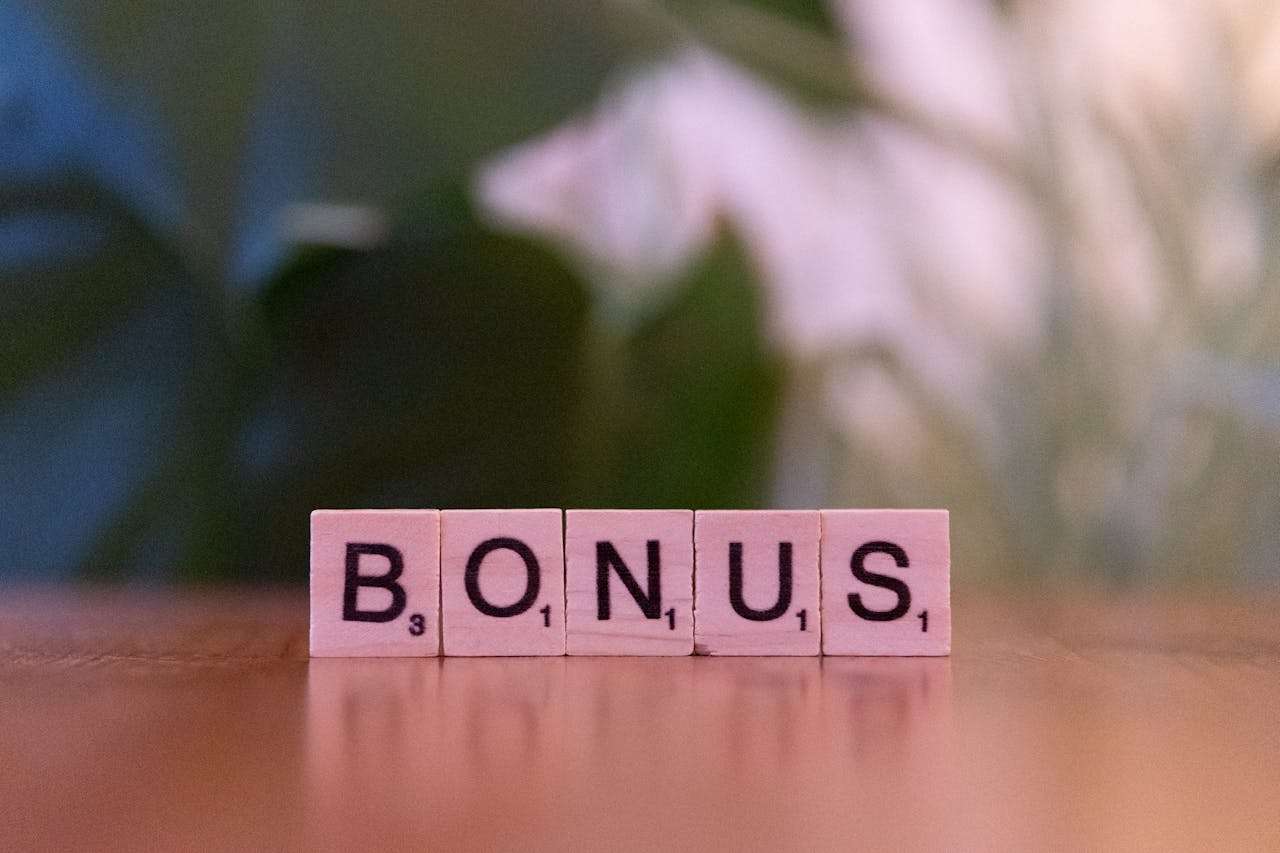 wooden blocks displaying the word bonus