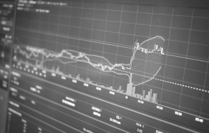 a black and white image showing a stocks and shares graph